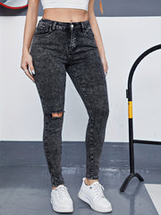 Ripped Button Fly Slim Fit Jeans
