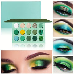 15-Color Spring & Summer Eyeshadow Palette with Green Glitter Sequin Shimmer