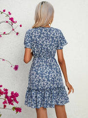 Casual Dress Women's Plus Ditsy Print Button Decor Short Sleeve V Neck