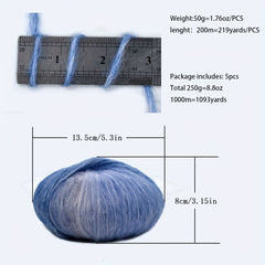 5pcs Mohair Hand Knitting Yarn DIY Crochet Scarf Shawl Sweater Rainbow 200m 50g