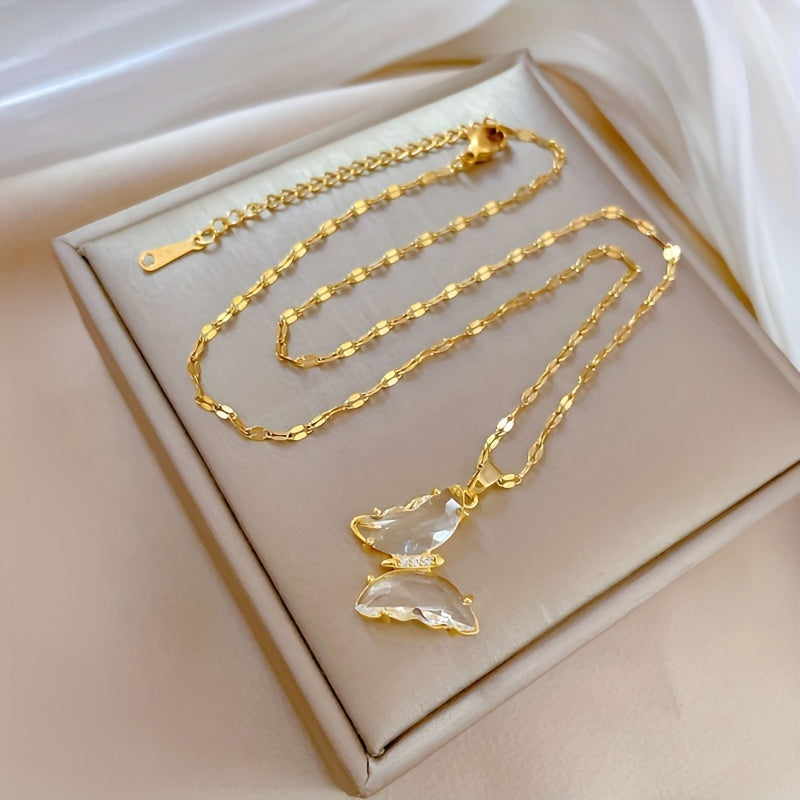 Girl Butterfly Pendant Necklace Micro Inlaid Zircon Women's Jewelry