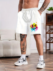 Smile Face Print Men's Comfy Shorts Summer Drawstring Casual Loose Shorts