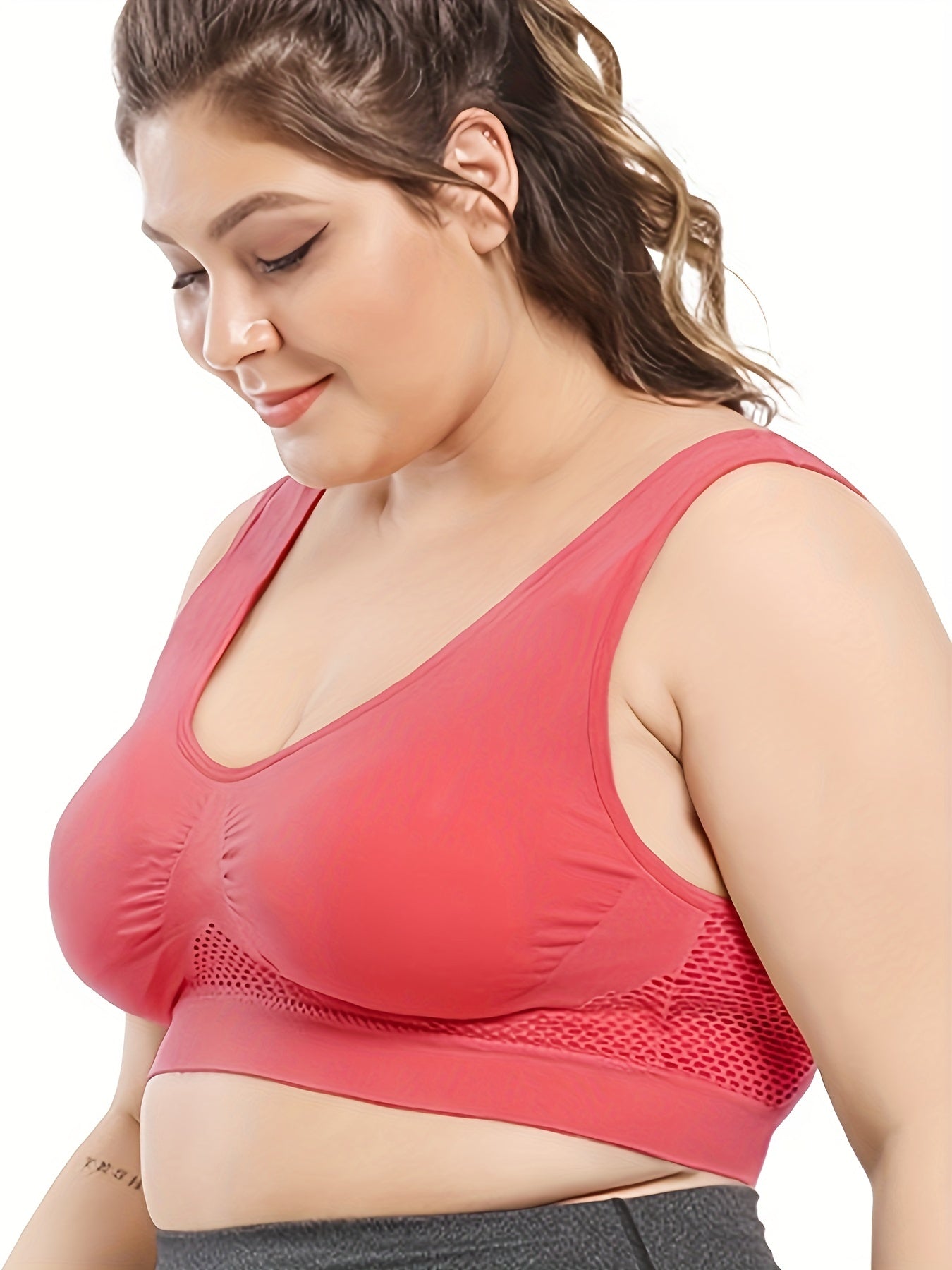 6 Pack Plus Size Sports Bra Set Women's Plus Solid Hollow Out Wireless
