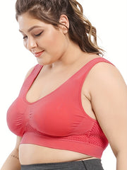 6 Pack Plus Size Sports Bra Set Women's Plus Solid Hollow Out Wireless