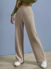 Ribbed Straight Leg Pants Casual Elastic Waist Pants