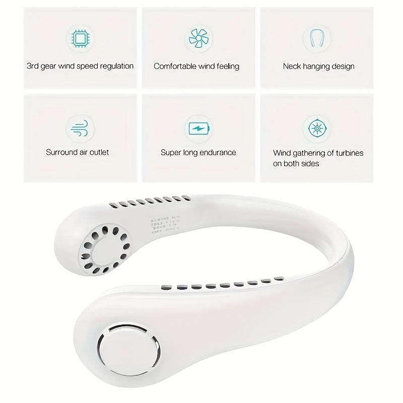 Bladeless Neck Fan USB Rechargeable Hands Wearable Air Cooler
