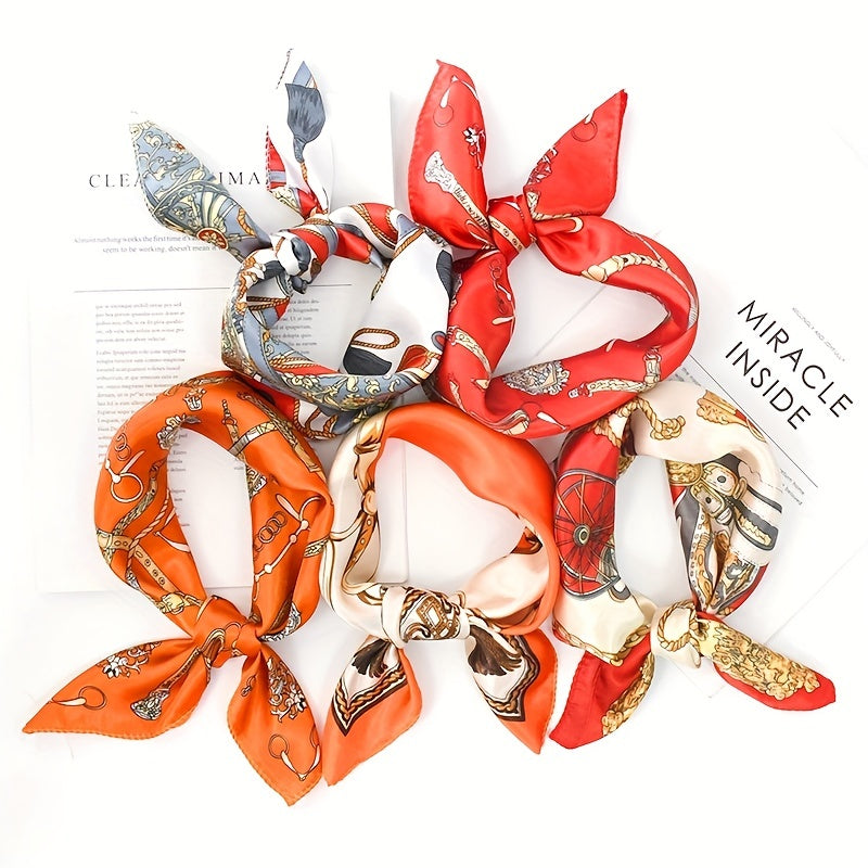 Classic Chain Print Satin Silk Square Scarf Shawl Bandana for Women