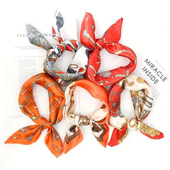 Classic Chain Print Satin Silk Square Scarf Shawl Bandana for Women