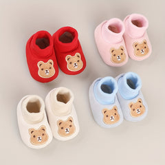 Baby Boys Cartoon Bear Cozy Boots Soft Plus Fleece Indoor Winter Shoes
