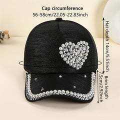 Faux Pearl Heart Baseball Cap Women's Dad Hat