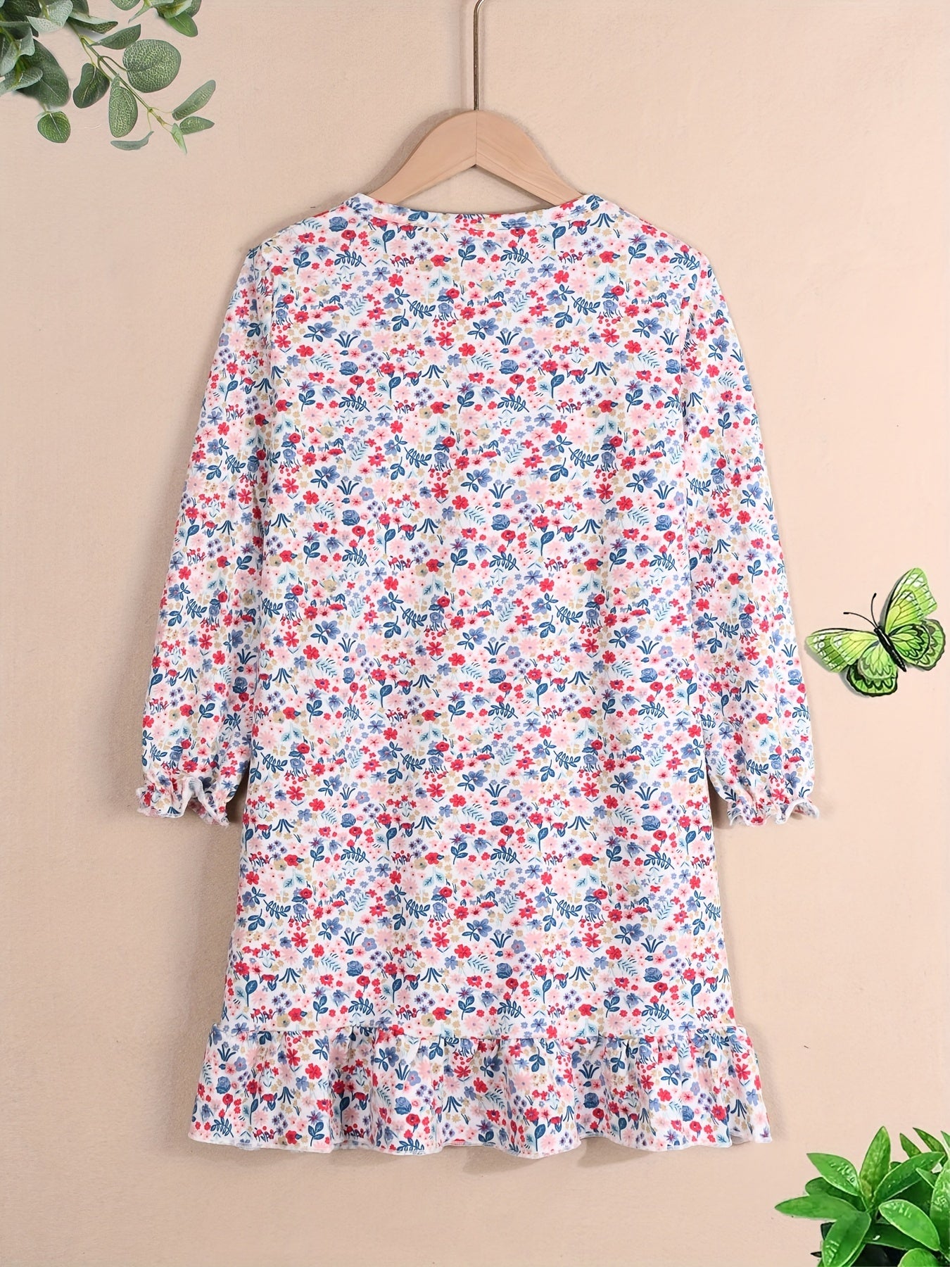 Girl's Cartoon Animal Print Nightgown Long Sleeve Nightdress