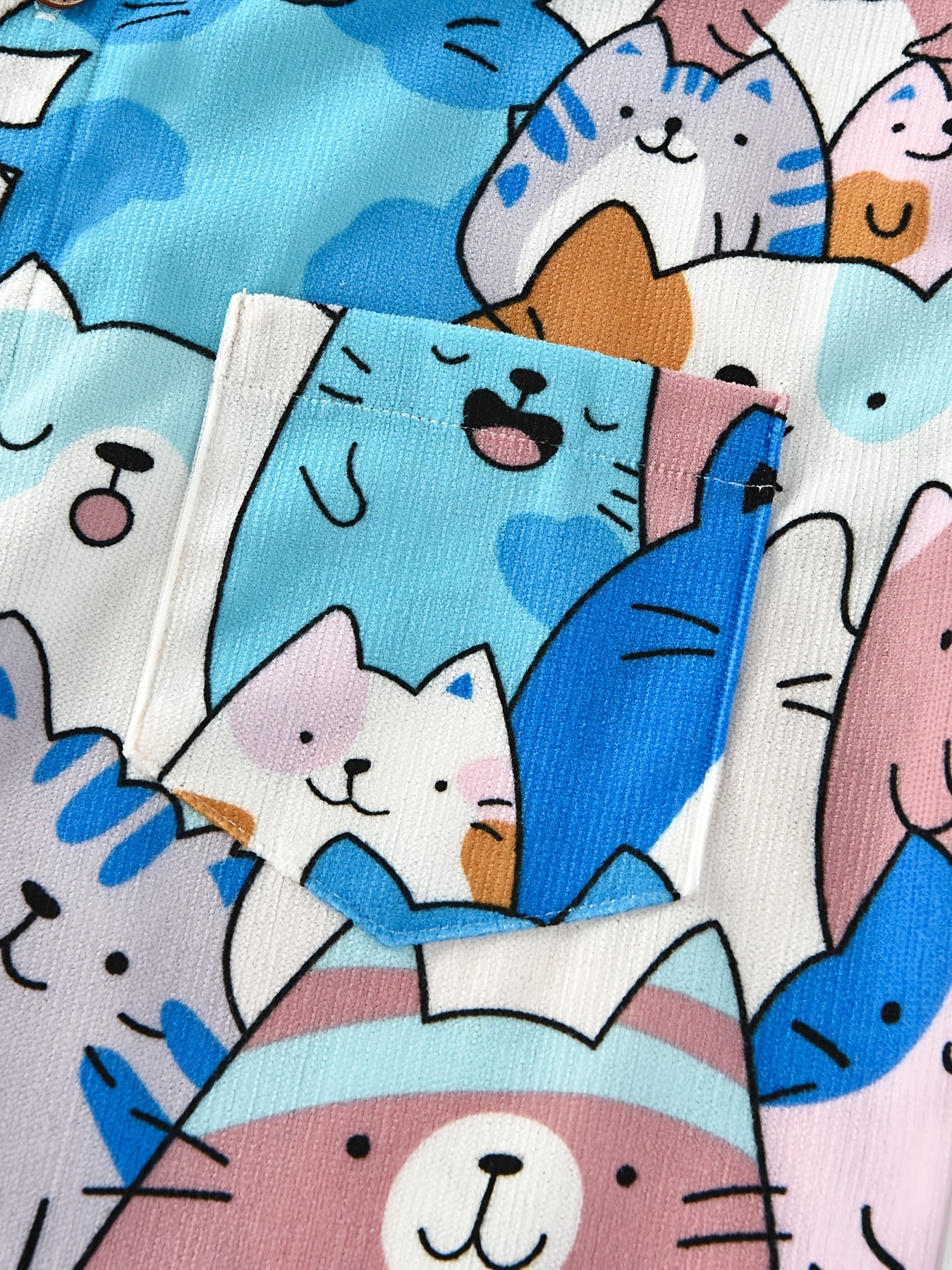 Cartoon Kitty Allover Collared Long Sleeve Shirt for Kids
