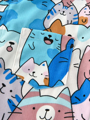 Cartoon Kitty Allover Collared Long Sleeve Shirt for Kids