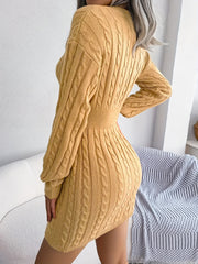 Cable Knit Long Sleeve Bodycon Sweater Dress