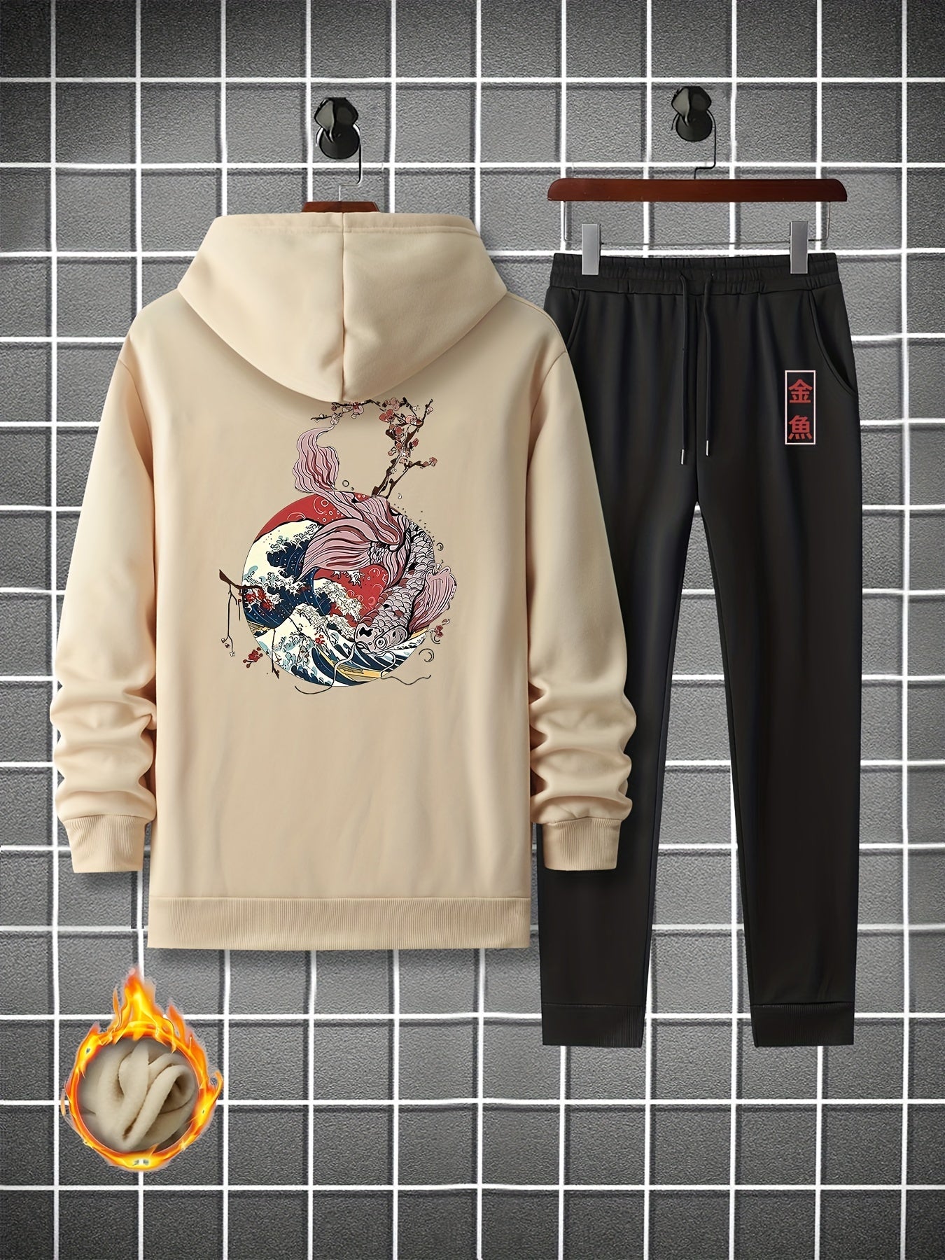 Men's Casual 2Pcs Outfits Long Sleeve T Shirt Hooded Sweatshirt & Sweatpants Set