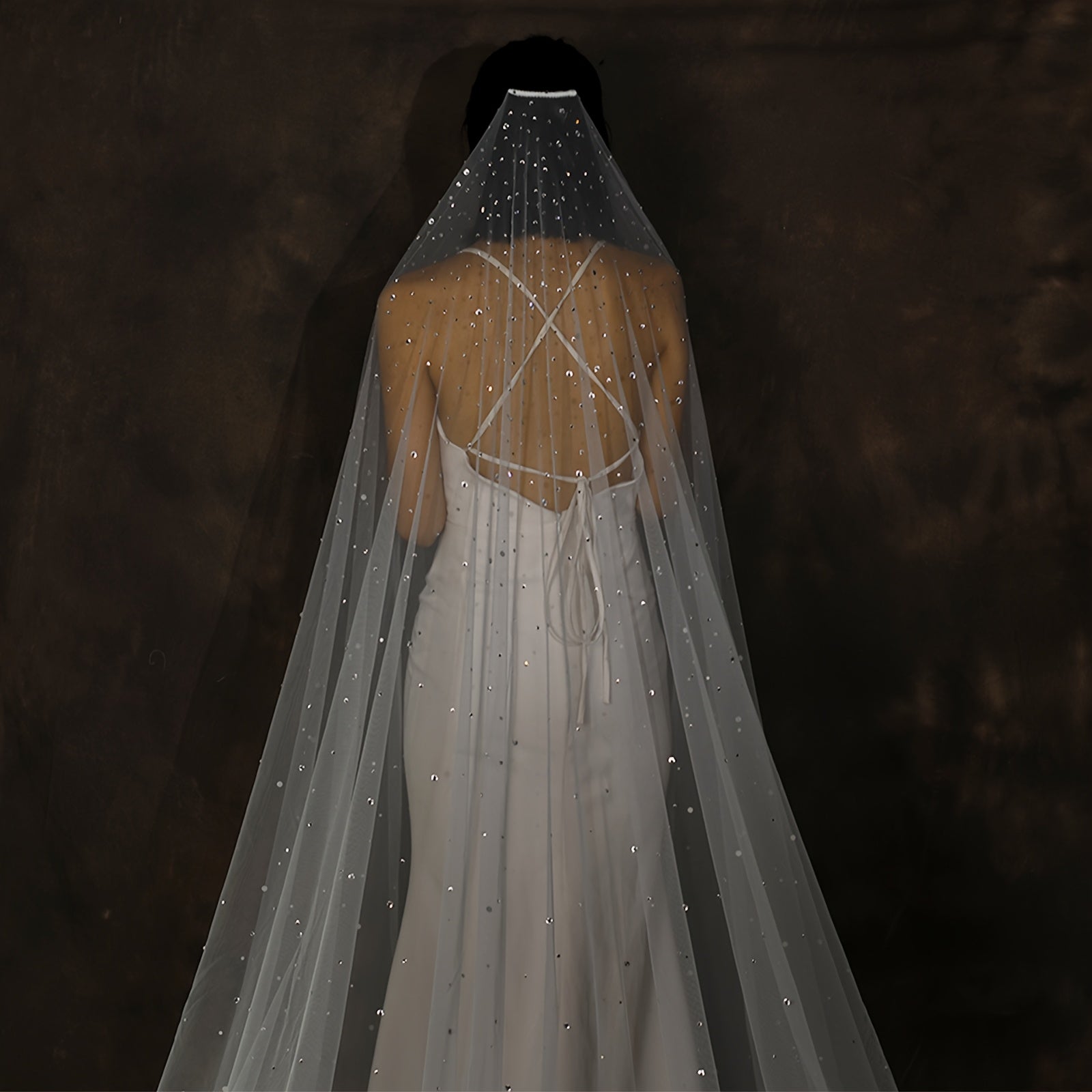 Cathedral Bridal Veil with Rhinestones Romantic Wedding Accessory