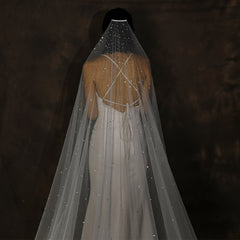 Cathedral Bridal Veil with Rhinestones Romantic Wedding Accessory