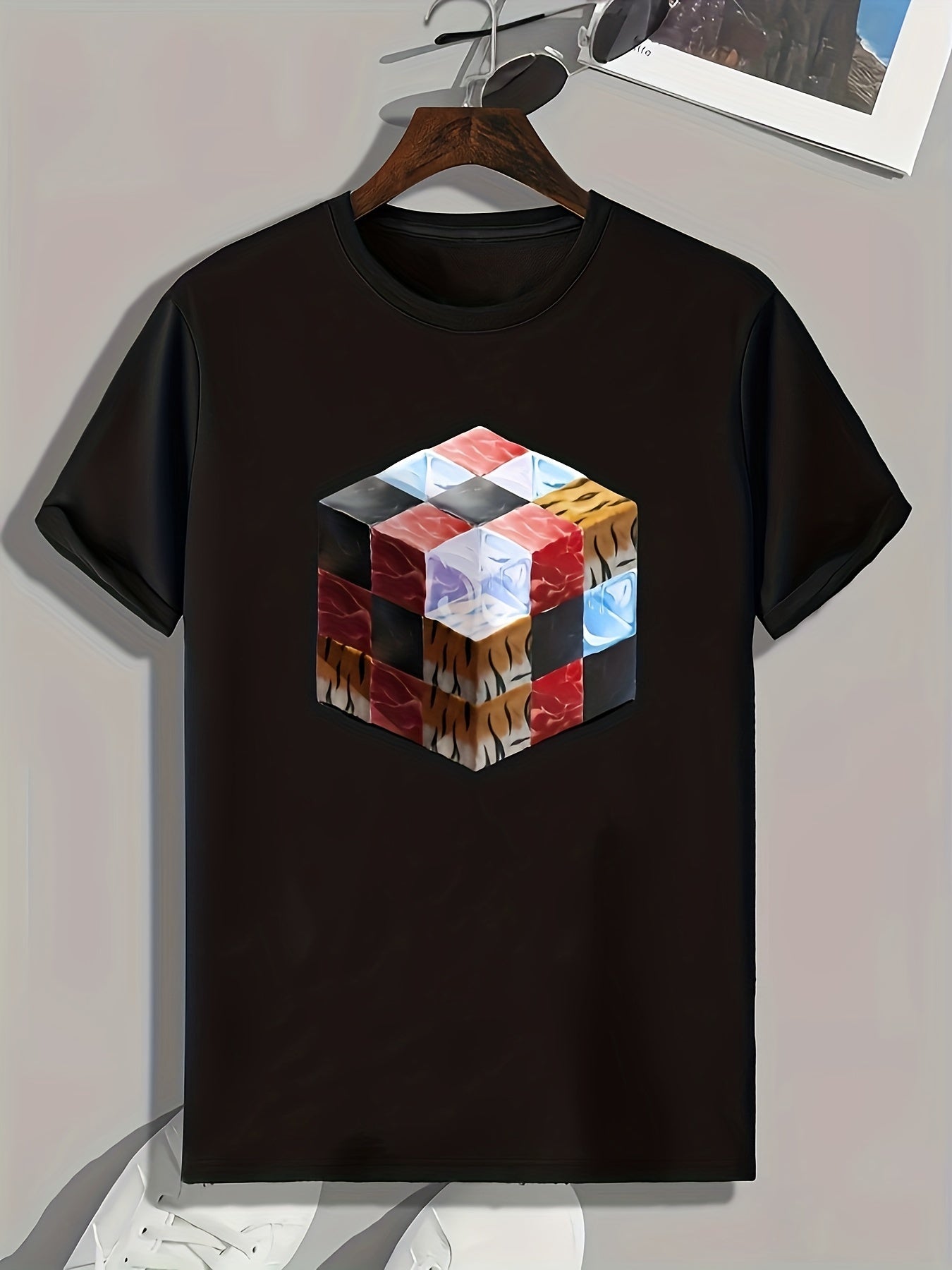 Cube Print Men's Graphic T Shirt for Summer