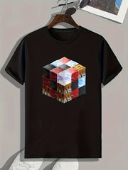 Cube Print Men's Graphic T Shirt for Summer