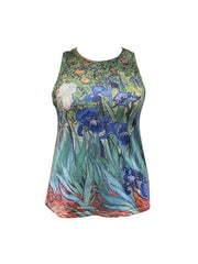 Floral Print Tank Top Round Neck Medium Stretch