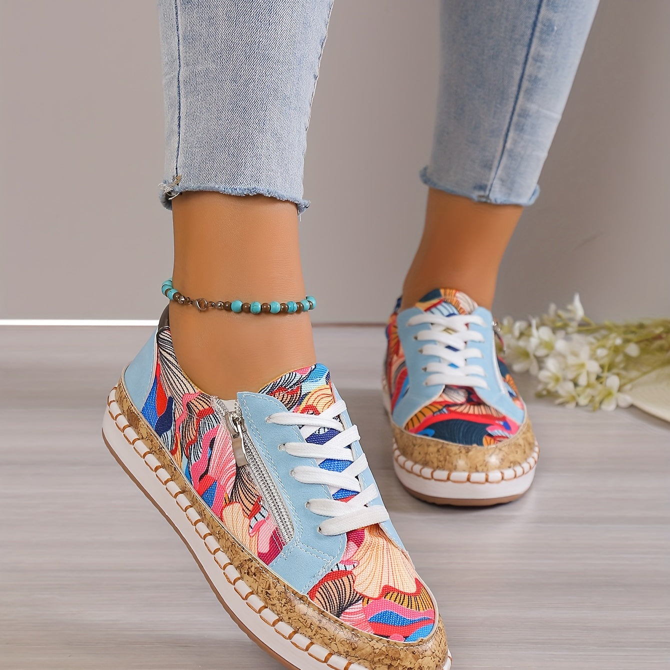 Women's Tribal Print Sneakers Low Top Lace Up Shoes
