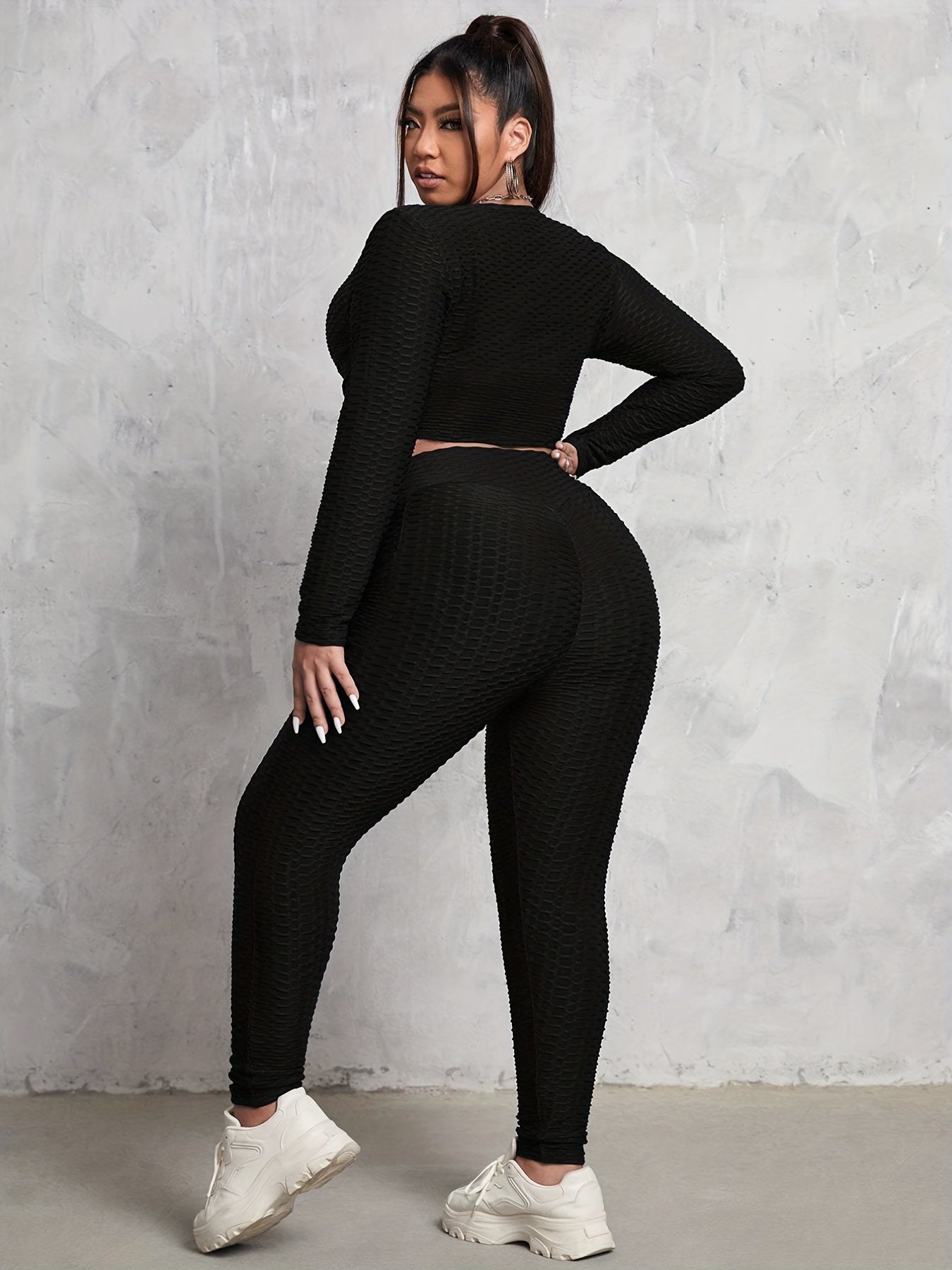 Honeycomb Textured Wrap Crop Top & Leggings Set