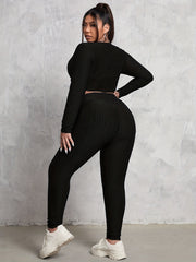 Honeycomb Textured Wrap Crop Top & Leggings Set