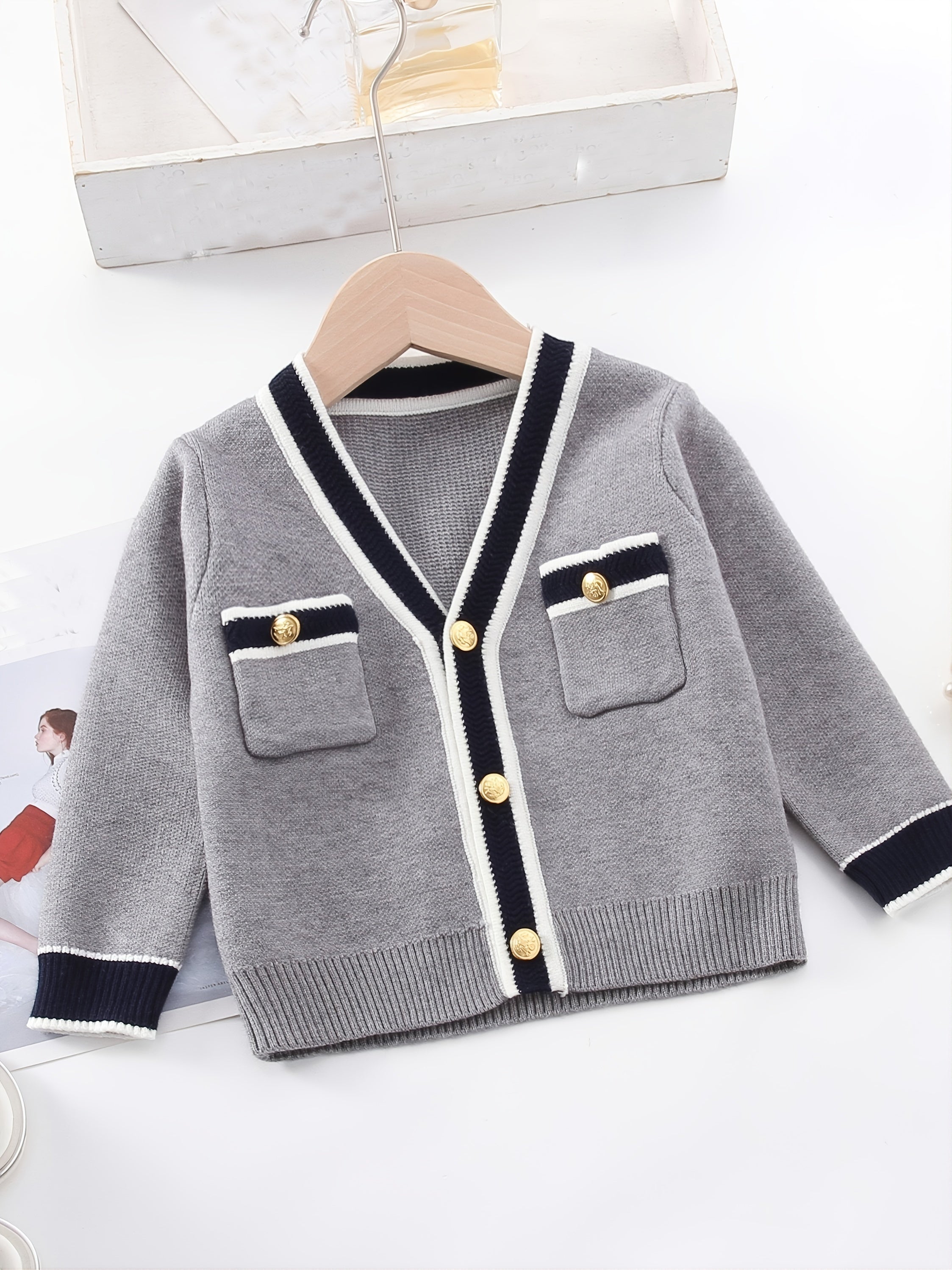 Girl's Preppy Style 2pcs Cable Knit Cardigan & Skirt Set