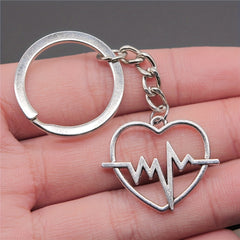 Vintage Silver Electrocardiogram Heart Pendant Keychain
