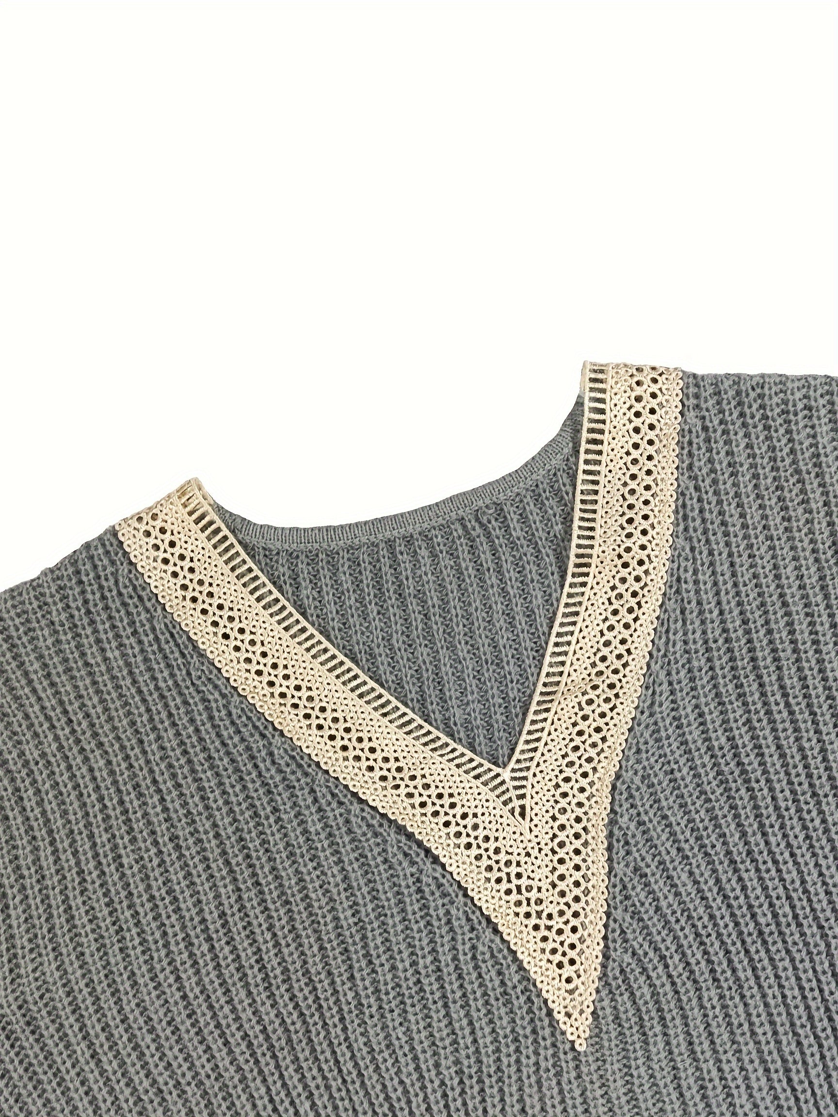 Lace Sleeve V Neck Sweater