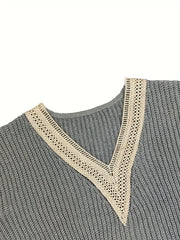 Lace Sleeve V Neck Sweater