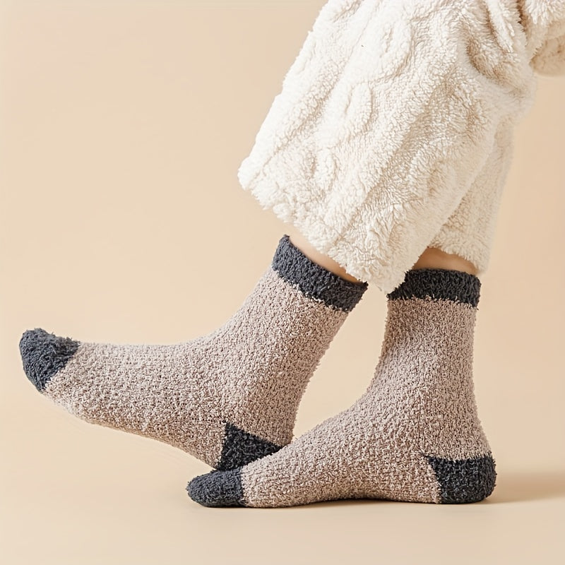 Colorblock Fuzzy Socks Warm Mid Tube Stockings