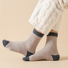Colorblock Fuzzy Socks Warm Mid Tube Stockings