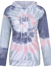 Tie Dye Kangaroo Pocket Hoodie Long Sleeve Sweatshirt Women's Clothing