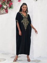 Boho Abaya Maxi Dress Women's Plus Batwing Sleeve V Neck Geometric
