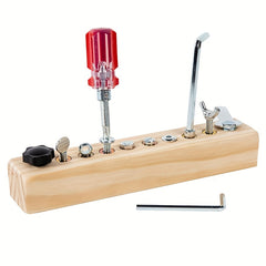 Wooden 10 Hole Screw Busy Board for Toddlers with Colorful Screws & Tools