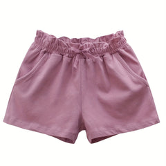 Toddler Girls Paperbag Waist Bow Cotton Track Shorts