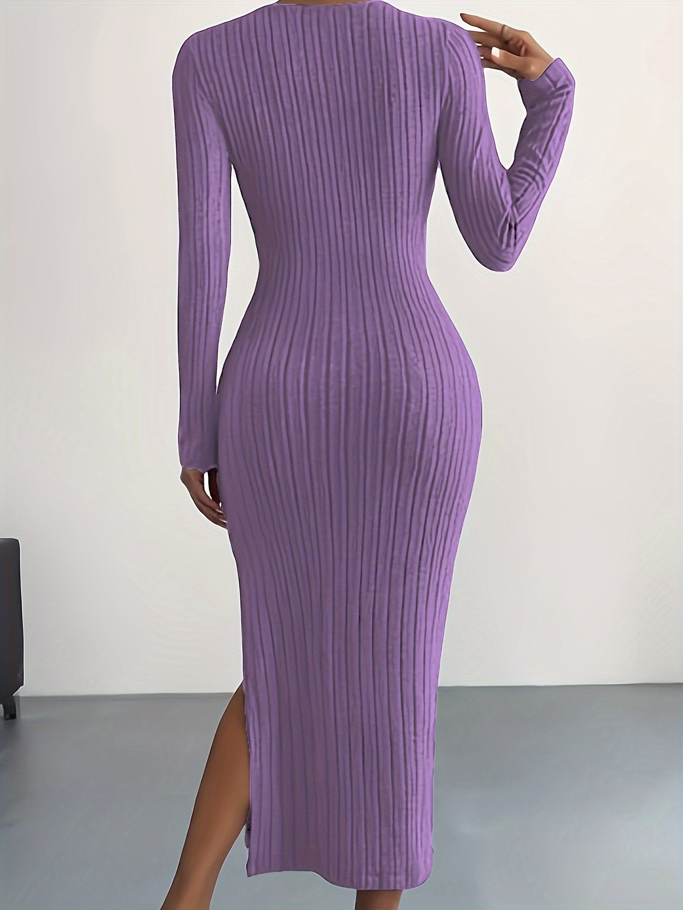 Ribbed Lounge Dress Long Sleeve Side Split