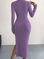 Ribbed Lounge Dress Long Sleeve Side Split