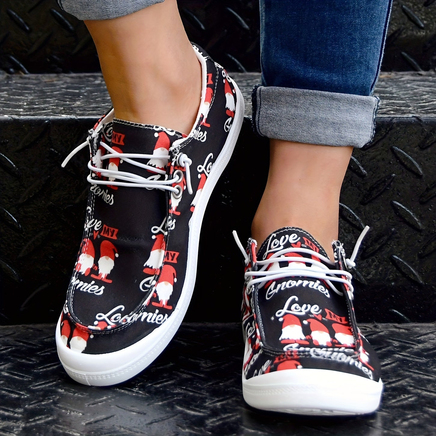 Women's Dwarf Cartoon Canvas Flat Shoes Lightweight Comfortable Walking