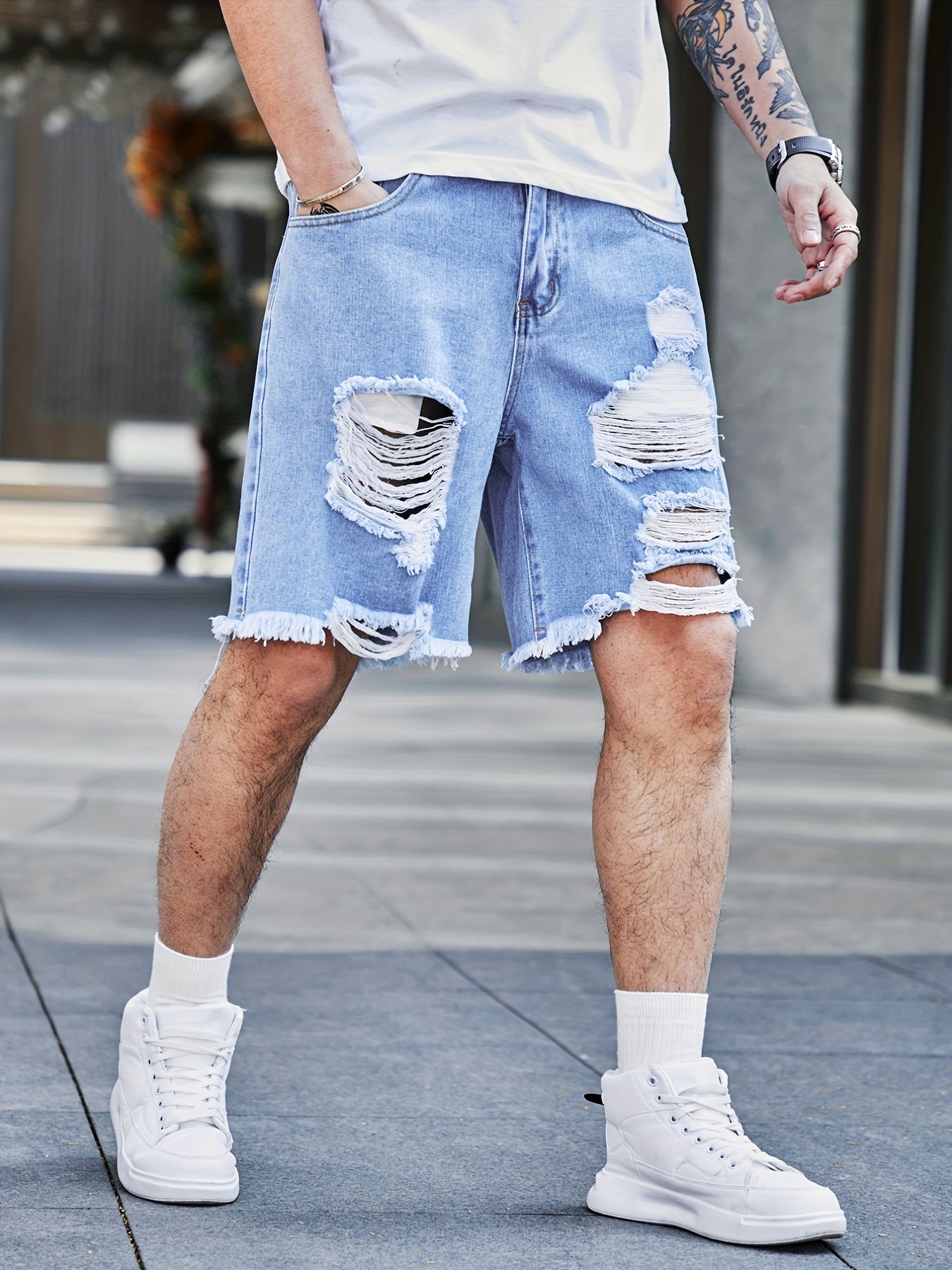 Men's Distressed Denim Shorts Casual Street Style Summer