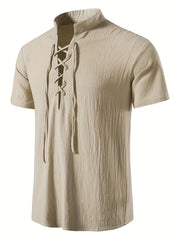 Casual Lace Up Short Sleeve Men's Shirt