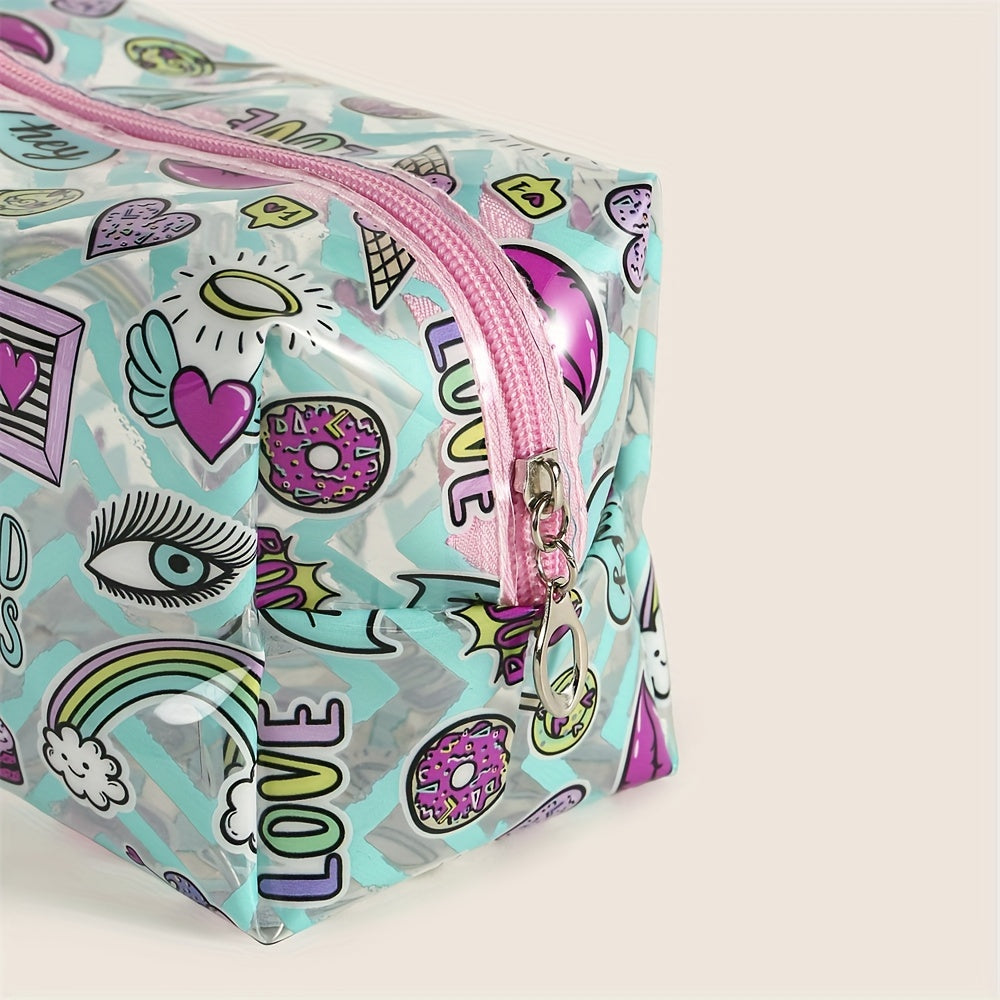 Rainbow Heart Pattern Makeup Bag PVC Waterproof Zipper Pouch