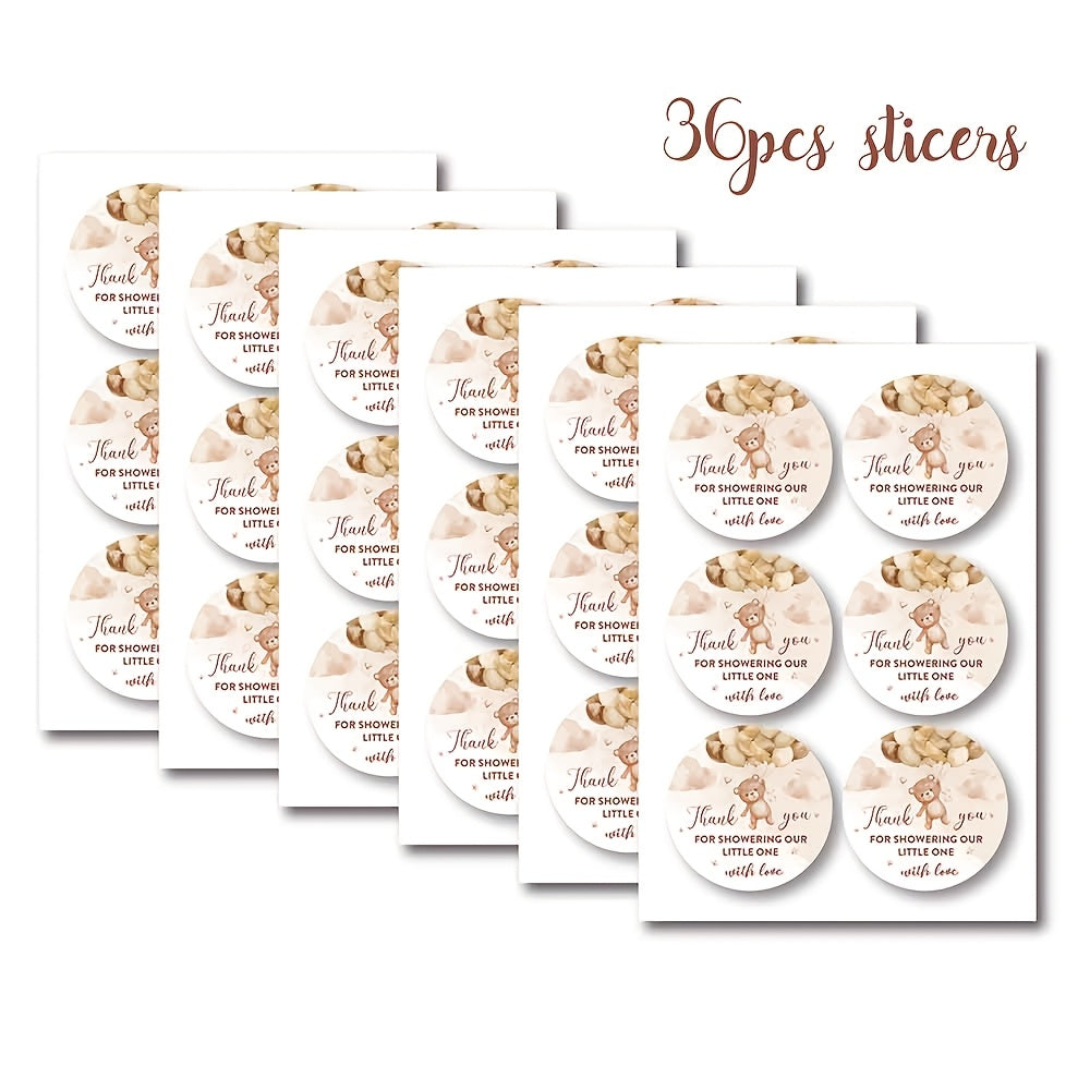 2-Inch Bear Thank You Stickers for Baby Shower - Birthday Party Decorations