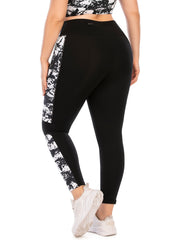 Colorblock Marble Print Yoga Sports Leggings Plus Size