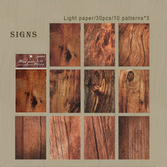 30 Sheets Vintage Scrapbooking Paper Wood Grain Series Retro Deco Paper