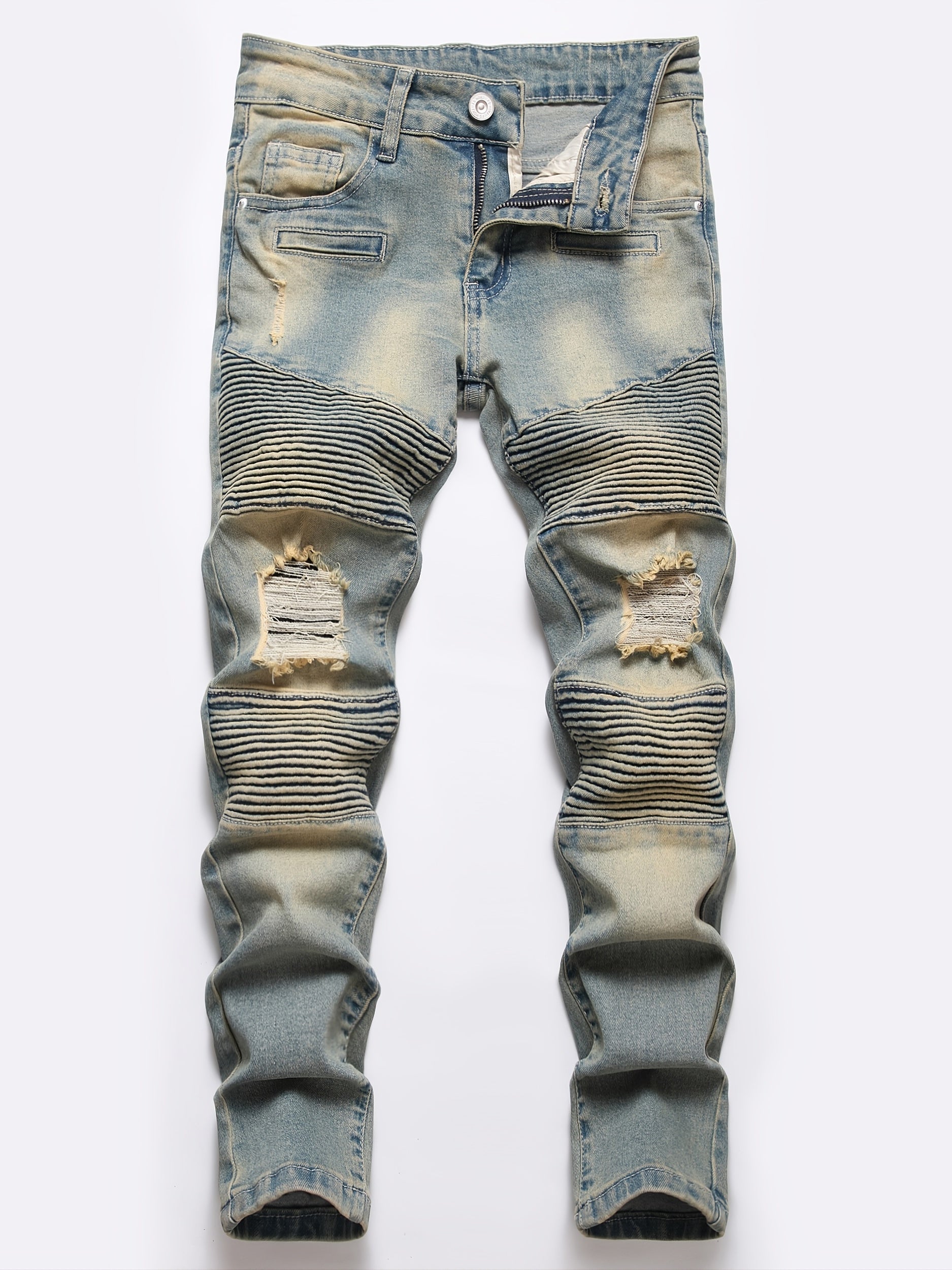 Boys Retro Ripped Jeans Slim Fit Denim Pants Kids Clothes