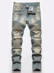 Boys Retro Ripped Jeans Slim Fit Denim Pants Kids Clothes