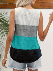 Striped Print Square Neck Tank Top Summer Sleeveless Casual Top