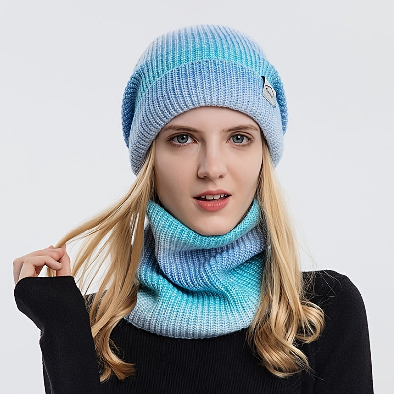 Gradient Beanie Woolen Hat Thickened Warm Ear Protection Cold Knitted Hat